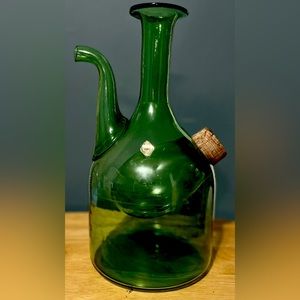 Vintage MCM Italian Blown Glass Jug w/Ice Bucket & Cork~Empoli, Italy